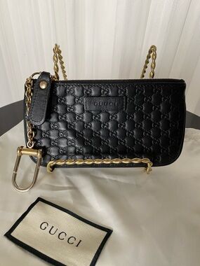 Gucci MicroGuccissima Black Quilted GG Mini Coin/Key with Gold Hardware